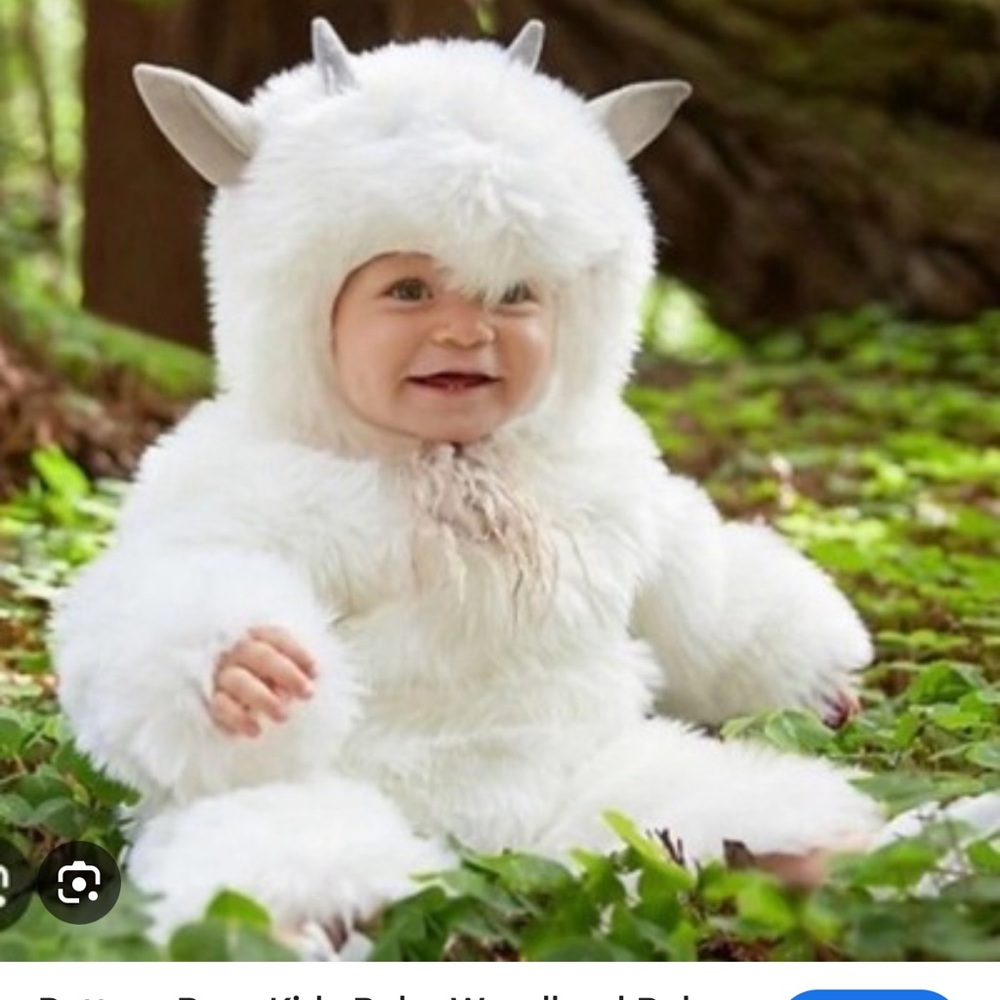 Pottery Barn Kids Baby Goat Furry Hooded Costume Button Closure NEW 12-24MO